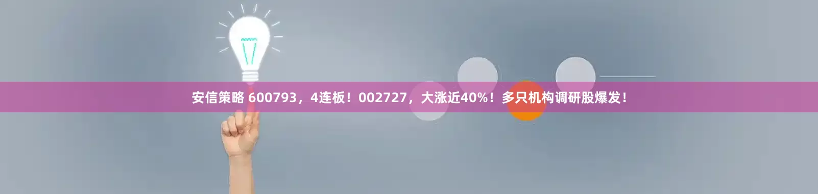 安信策略 600793，4连板！002727，大涨近40%！多只机构调研股爆发！